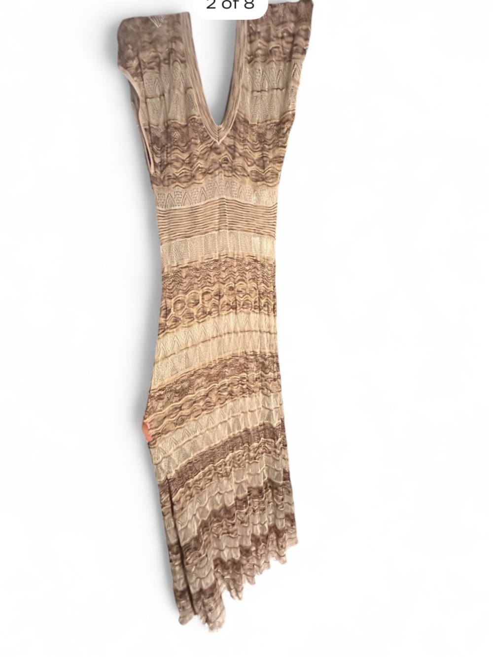 Bebe Wave Knit Crochet Maxi Dress M Neutral - Picture 6 of 13
